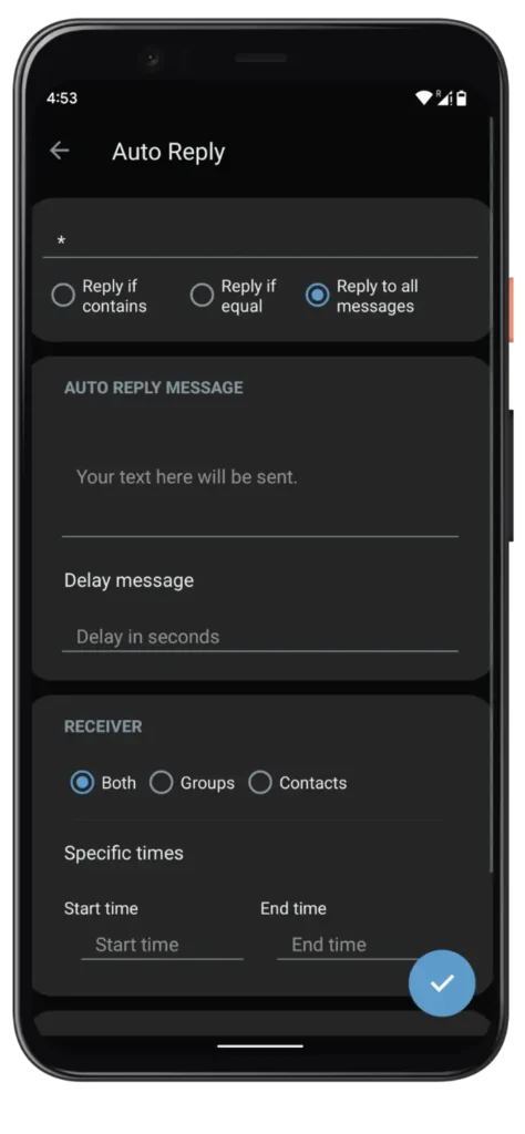 Blaue automatische WhatsApp Plus-Antwort