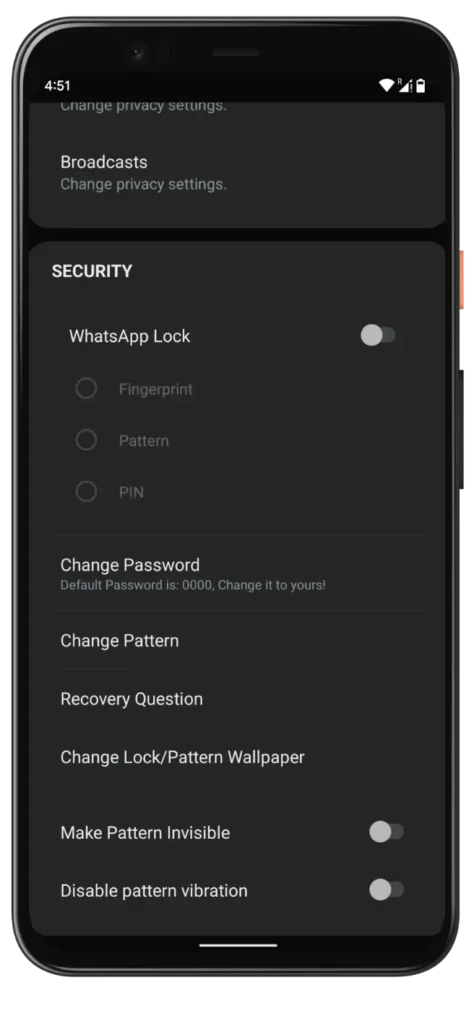 Blue WhatsApp Plus Lock Settings